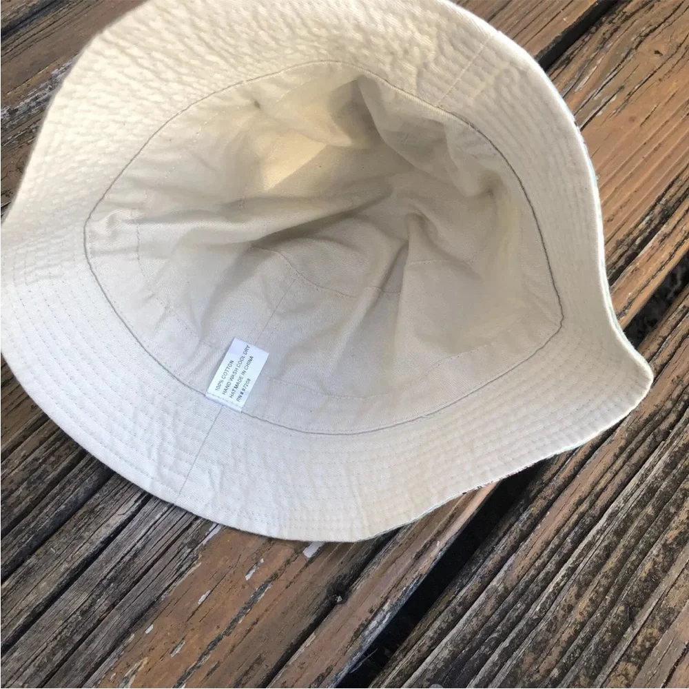 Hawaiian Luau Floral Hat Pool Sunhat Bucket Palm Tree Ocean Cotton Vintage 90s - Picture 6 of 8